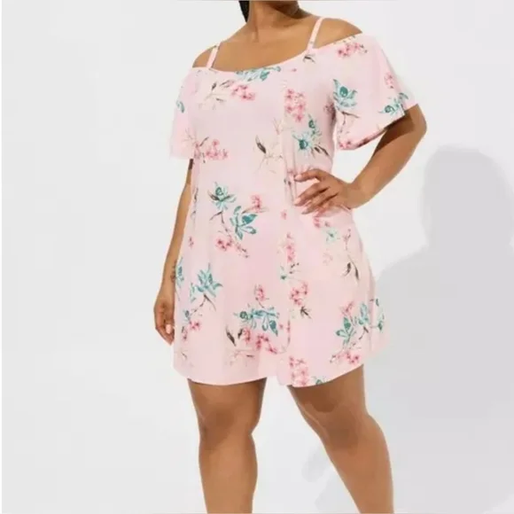 Torrid Mini Challis Cold Shoulder Trapeze Dress Pink Floral Size 4X Viscose - Picture 1 of 15
